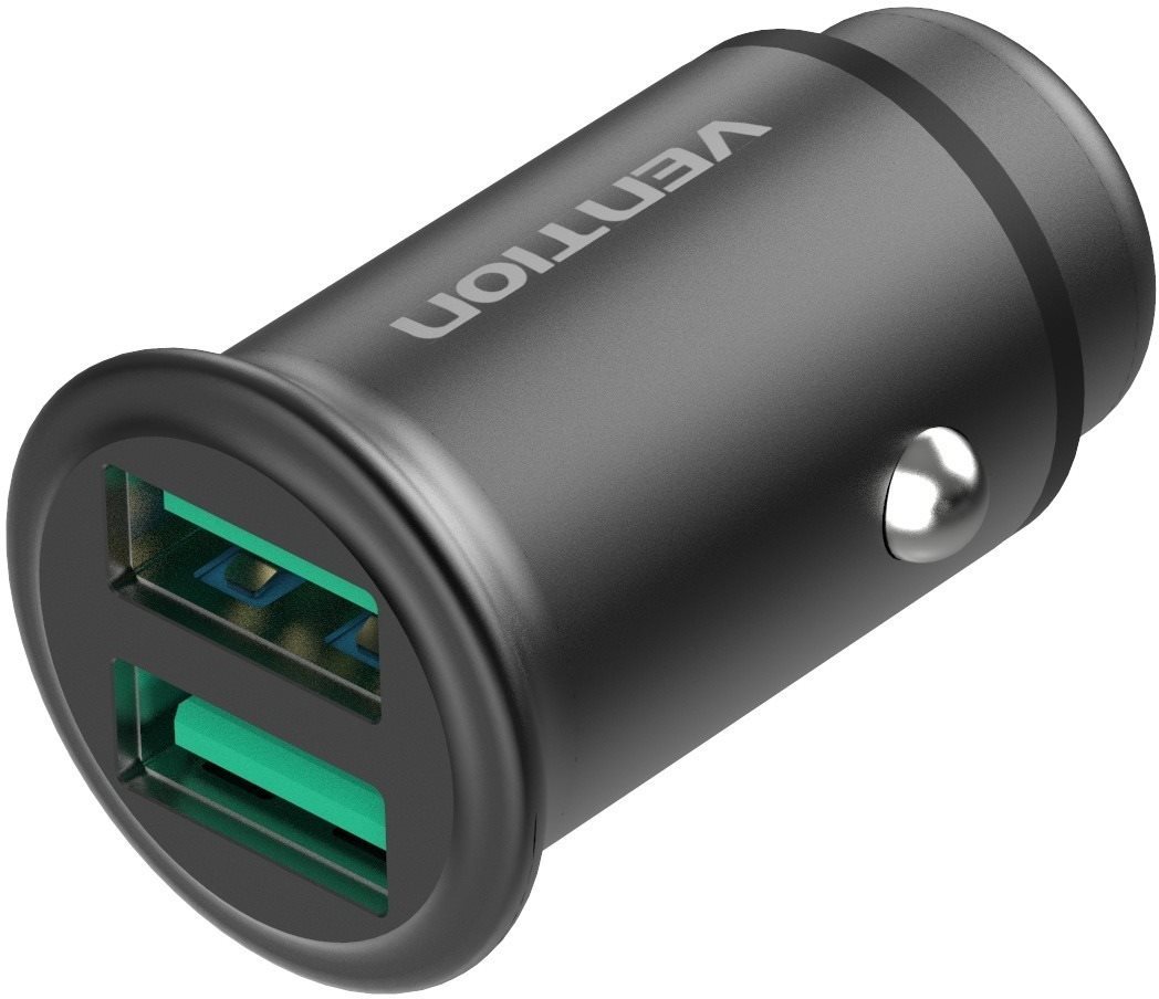 Autós töltő Vention Rapid 2-Port Car Charger (2x QC3.0) 25W Gray Mini Style Aluminium Alloy Type