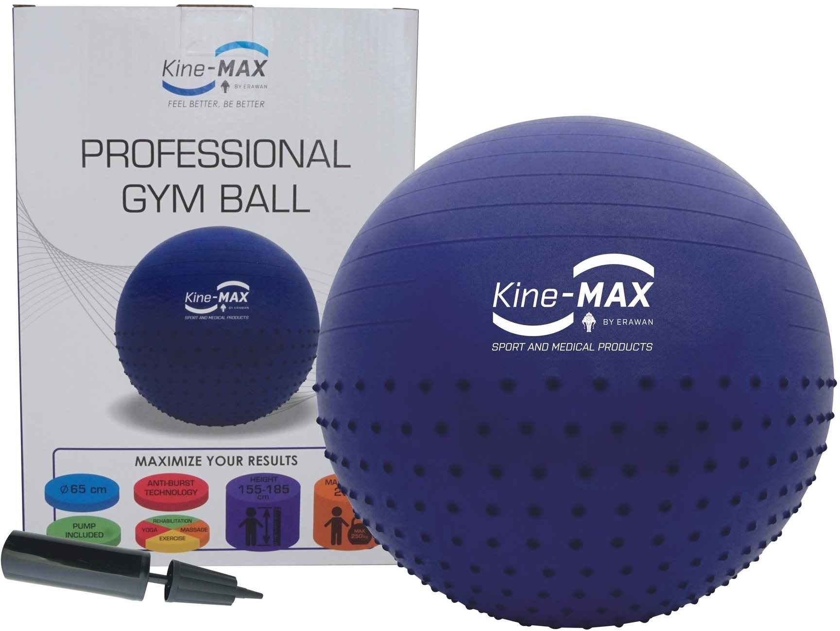 Fitness labda Kine-MAX Professional GYM Ball - kék