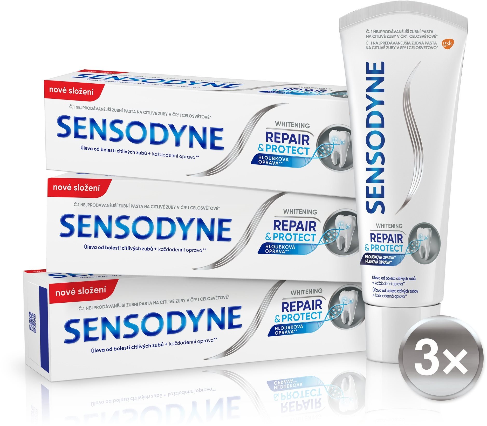 Fogkrém SENSODYNE Repair & Protect Whitening 3 × 75 ml