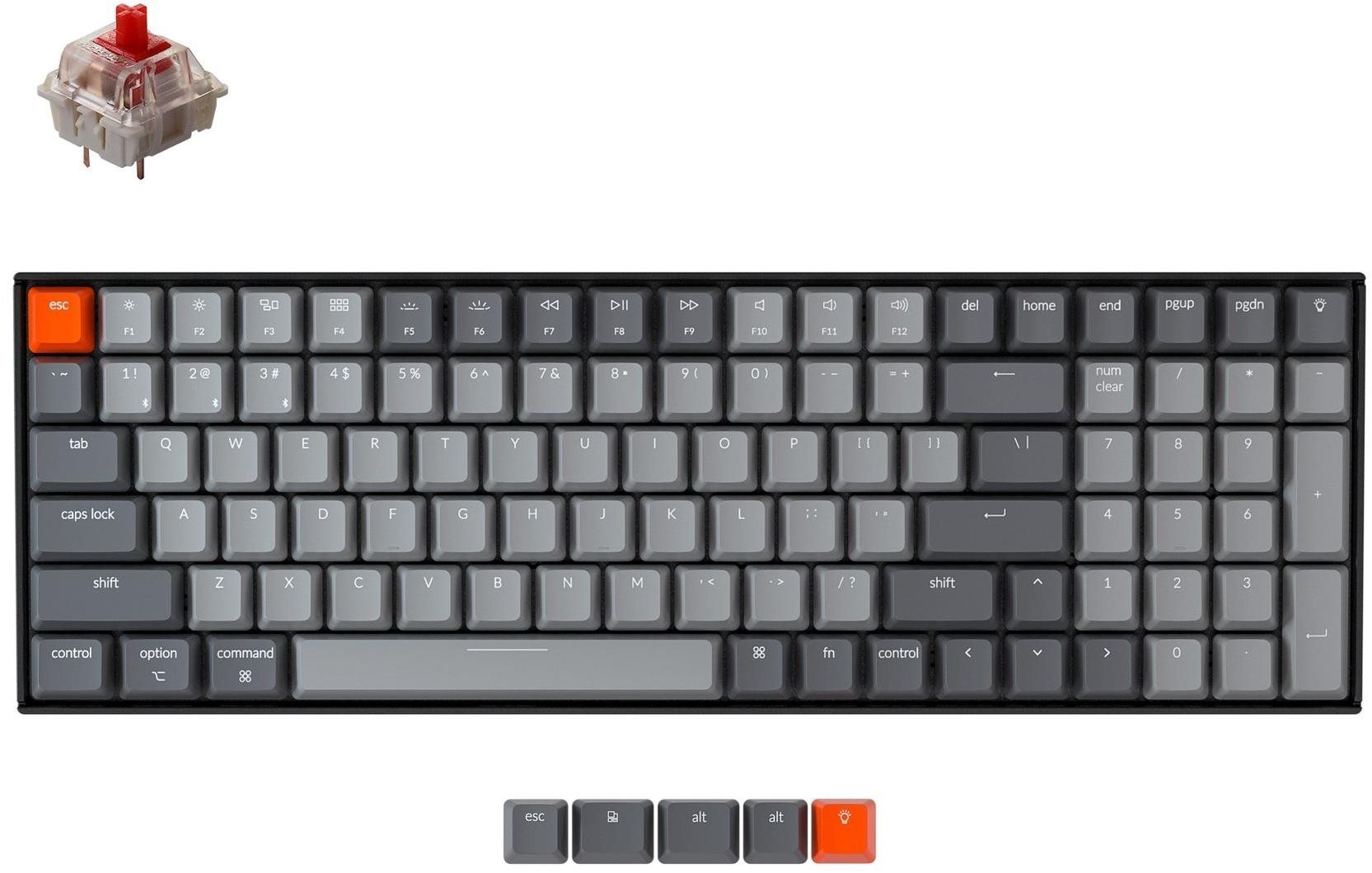 Gamer billentyűzet Keychron K4 Gateron Hot-Swappable Red Switch - US