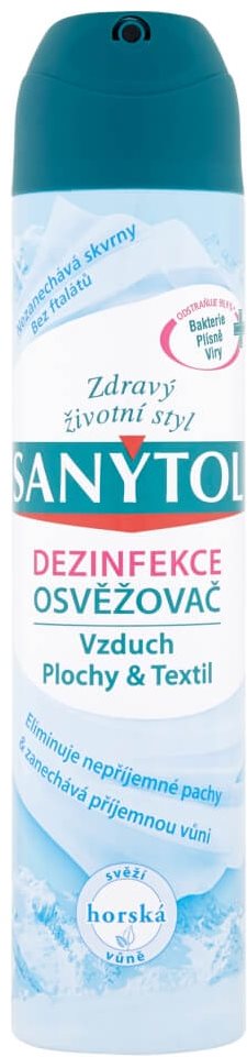 Légfrissítő SANYTOL Fertőtlenítő levegő frissítő hegyi illatú 300 ml-re