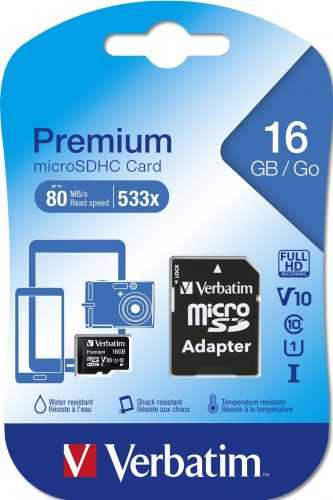 Memóriakártya Verbatim Micro SDHC 16GB Class 10 + SD adapter