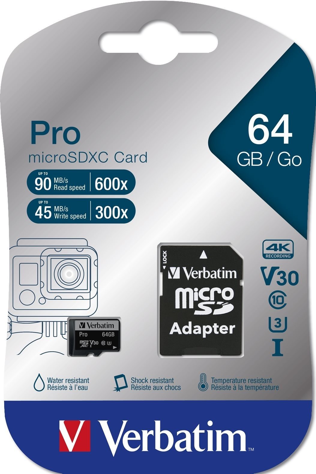 Memóriakártya Verbatim MicroSDXC 64GB Pro + SD adapter