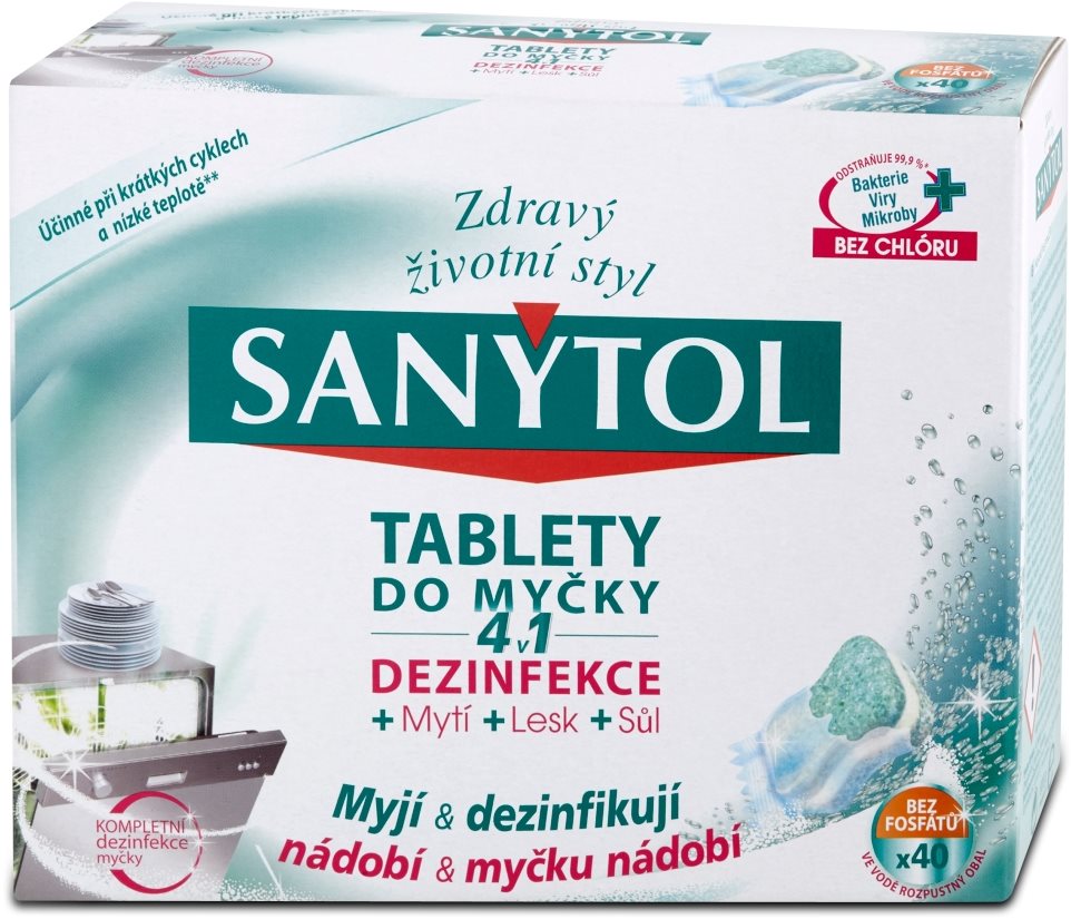 Mosogatógép tabletta Sanytol 4 az 1-ben mosogatógép tabletta 40x20g