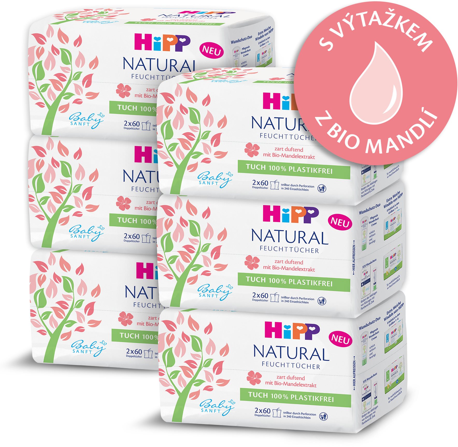 Popsitörlő HiPP Babysanft Natural 6× (2× 60 db)