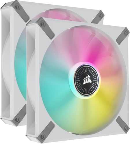 Számítógép ventilátor Corsair ML140 RGB ELITE White Dual Pack + Lightning Node Core