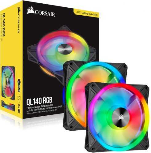 Számítógép ventilátor Corsair iCUE QL140 RGB 140 mm PWM Dual Fan Kit + Lighting Node CORE