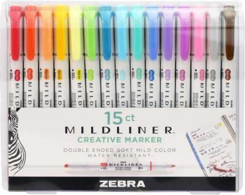 Szövegkiemelő ZEBRA Mildliner kétoldalú - 15 db-os készlet