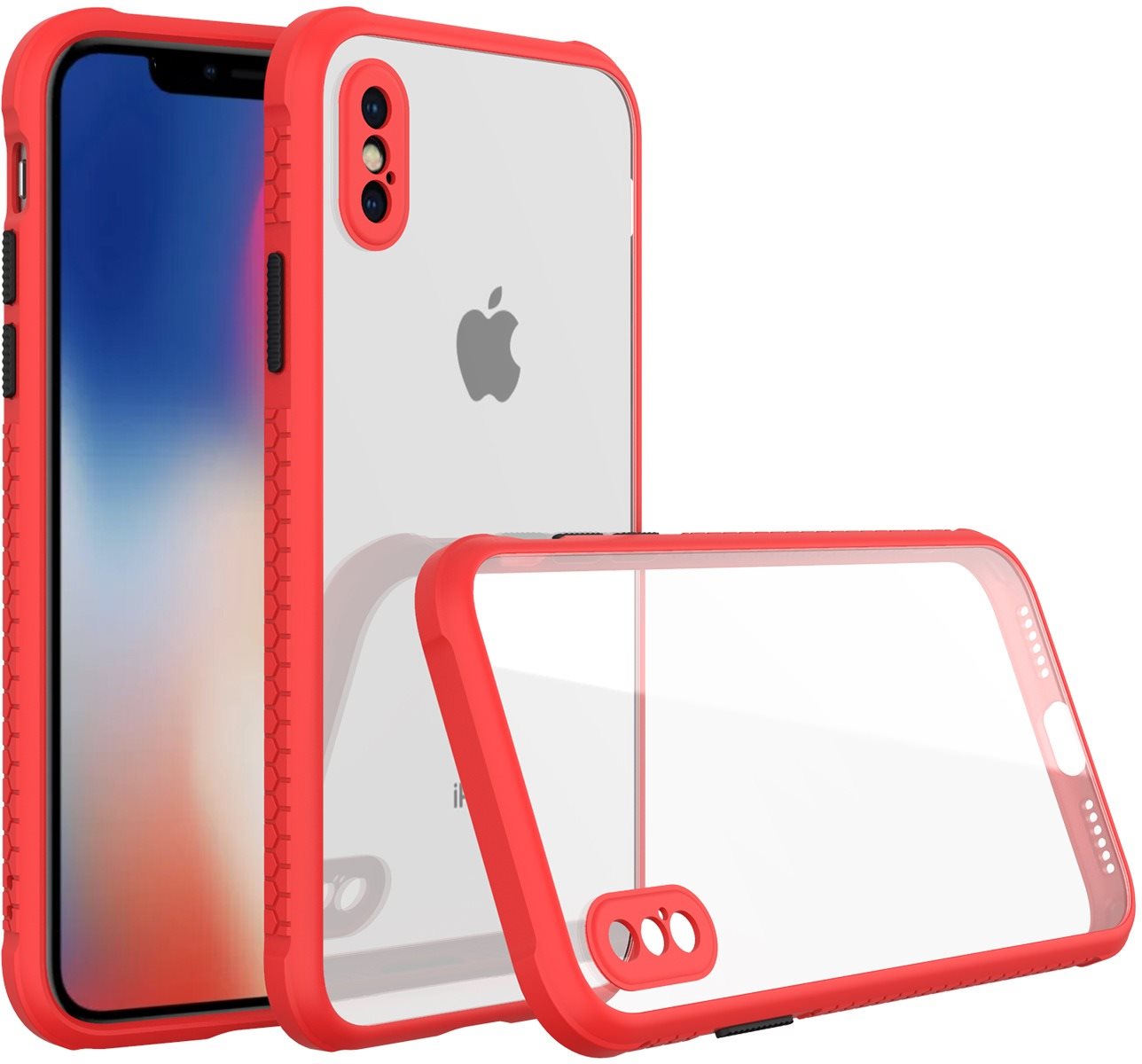 Telefon tok Hishell Two Colour Clear iPhone X piros tok