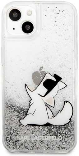 Telefon tok Karl Lagerfeld Liquid Glitter Choupette Eat Apple iPhone 13 mini ezüst tok