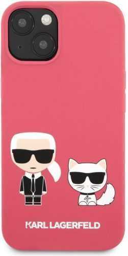 Telefon tok Karl Lagerfeld and Choupette Liquid Silicone Apple iPhone 13 piros tok