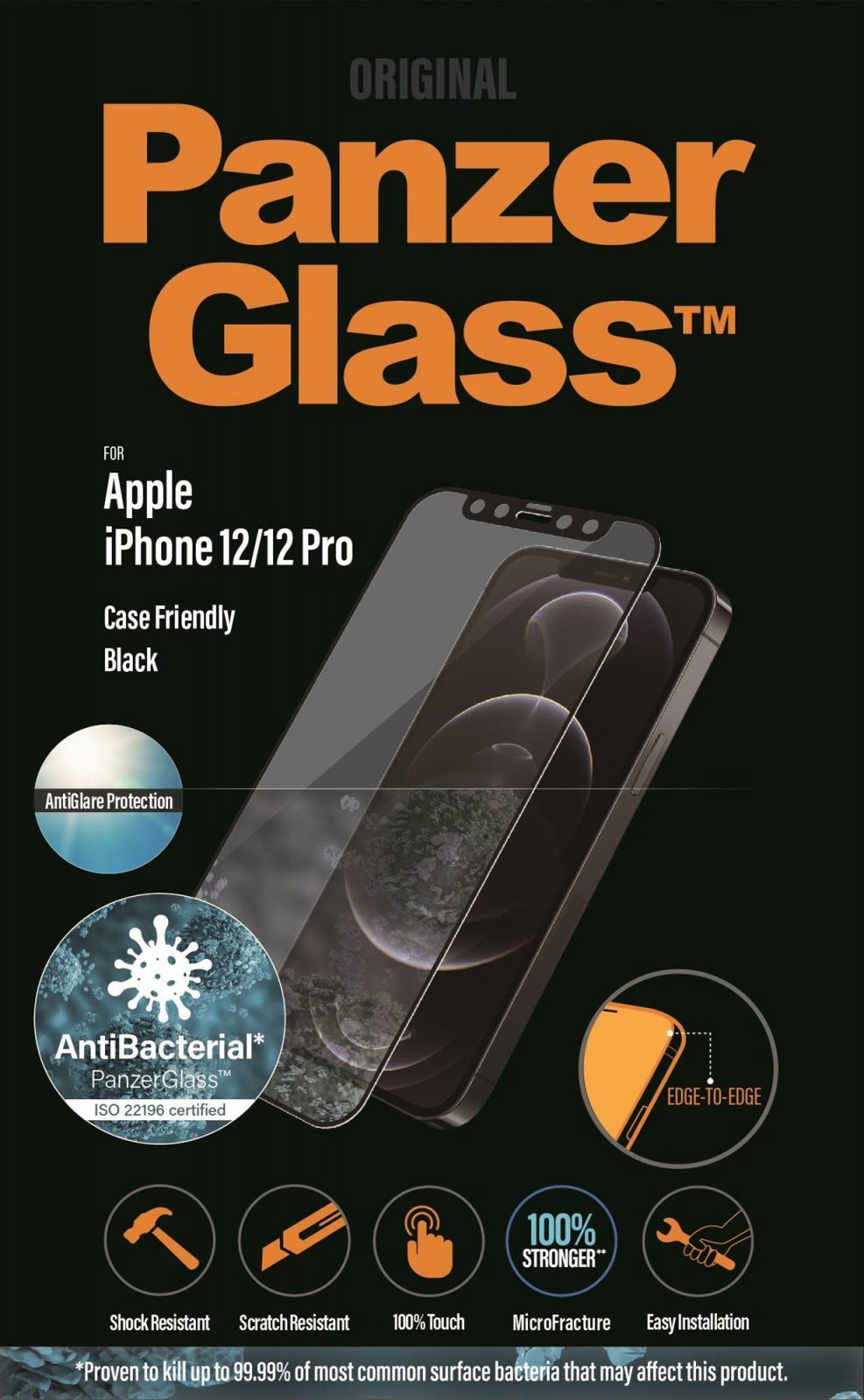 Üvegfólia PanzerGlass Edge-to-Edge Antibacterial Apple iPhone 12/12 Pro-hoz Anti-Glare réteggel