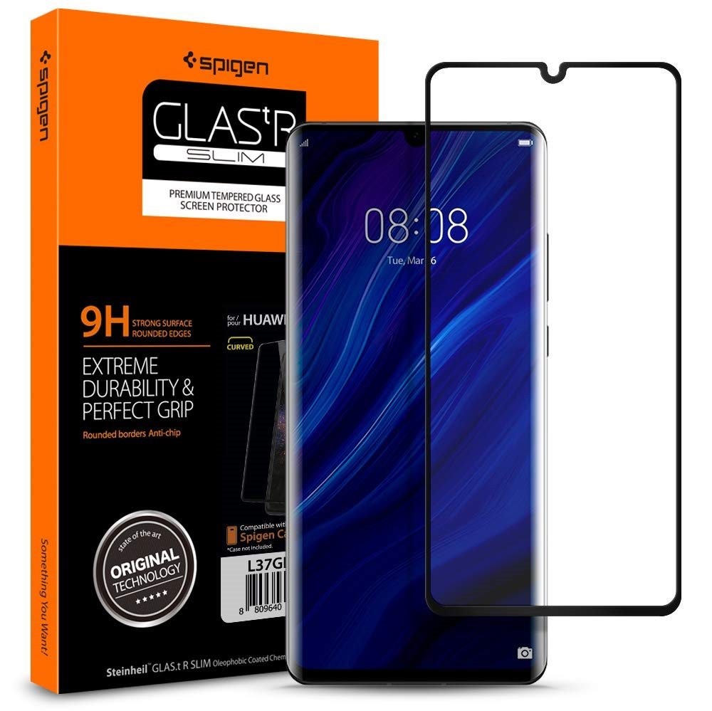 Üvegfólia Spigen Glas.tR Curved Black Huawei P30 Pro