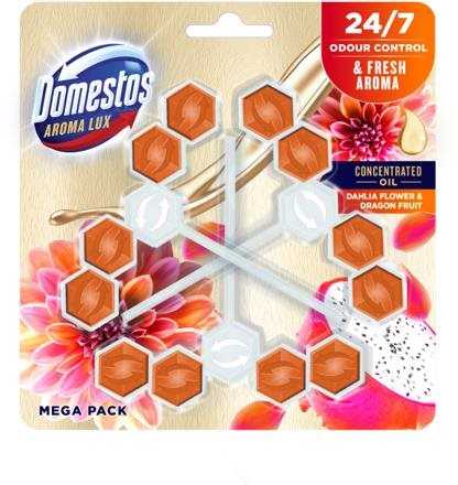 WC golyó DOMESTOS Aroma Lux Dahlia Flower & Dragonfruit 3× 55 g