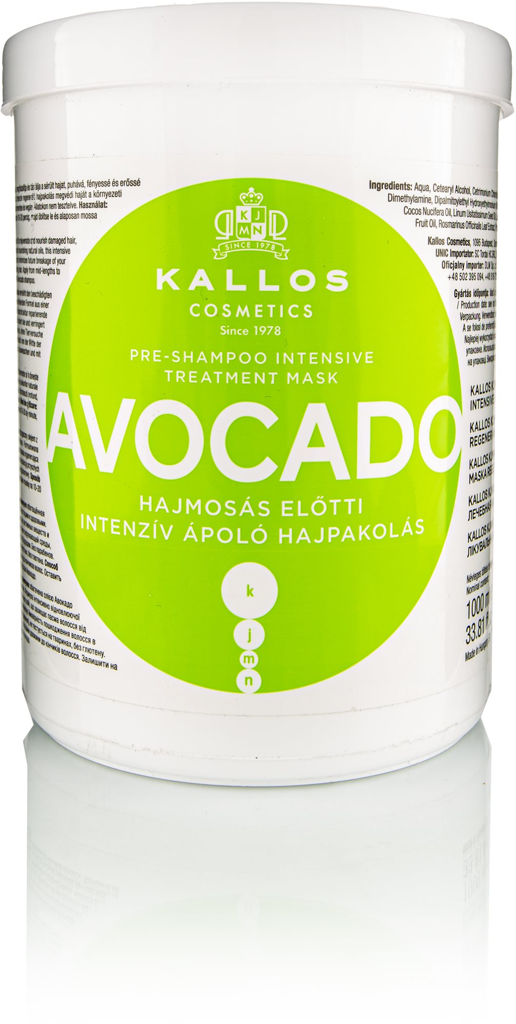 Hajpakolás KALLOS KJMN Avocado Mask 1000 ml