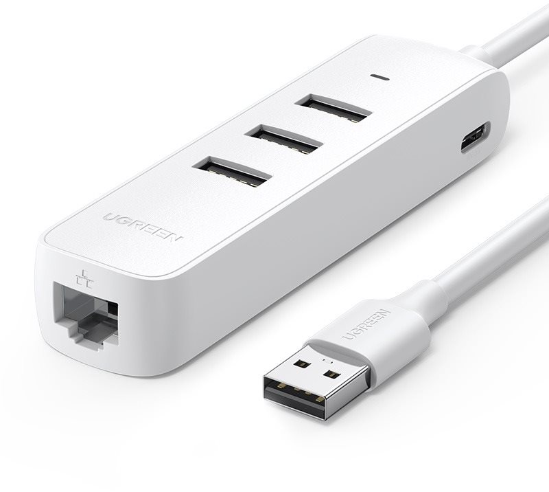 Hálózati kártya UGREEN USB 2.0-3×USB 2.0 + RJ45 (10/100Mbps) (fehér)