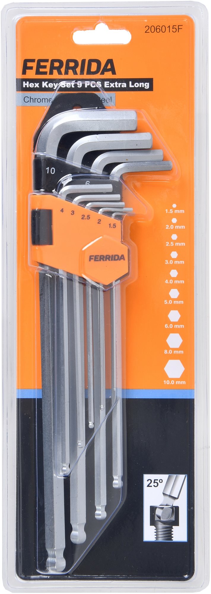 Imbuszkulcs készlet FERRIDA Hex Key Set 9PCS Extra Long