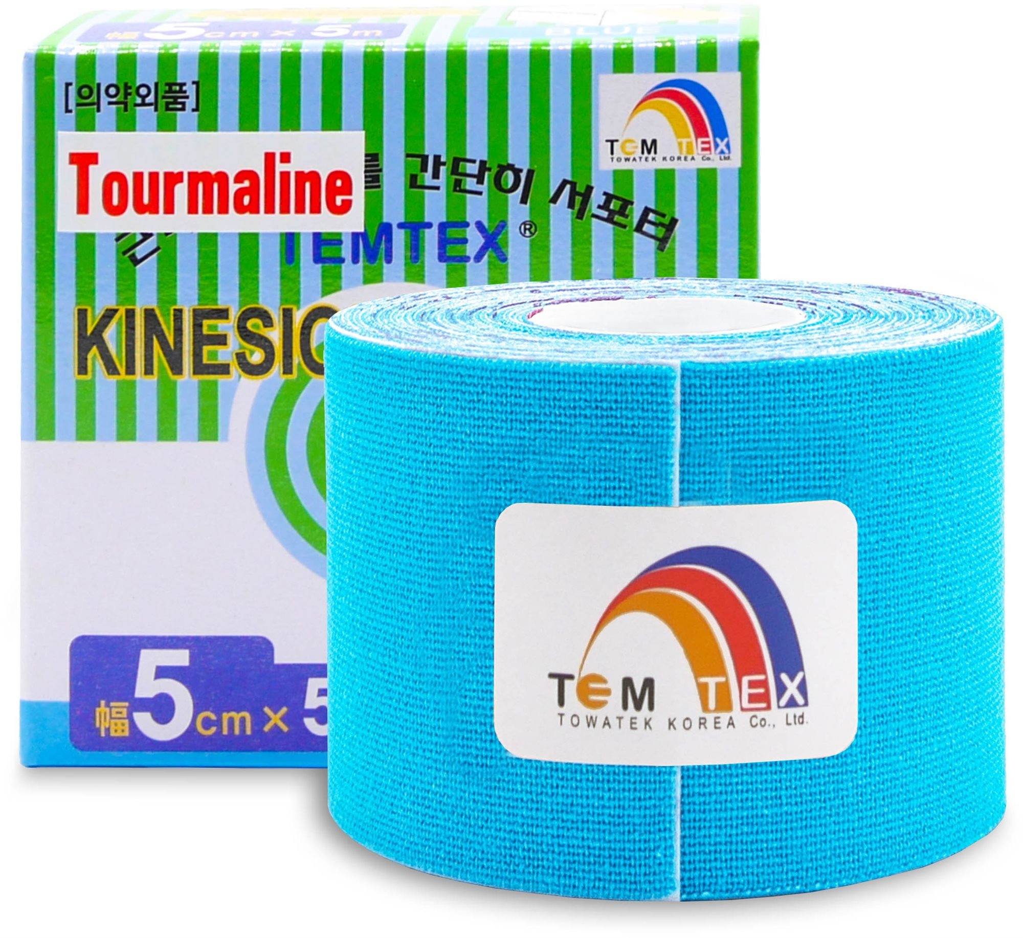 Kineziológiai tapasz Temtex Tourmaline kék 5 cm-es kineziológiai szalag