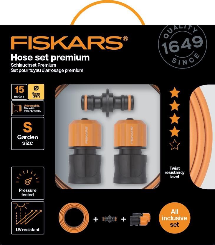 Öntöző készlet FISKARS Premium öntözőtömlő készlet 15 m 3/8 “