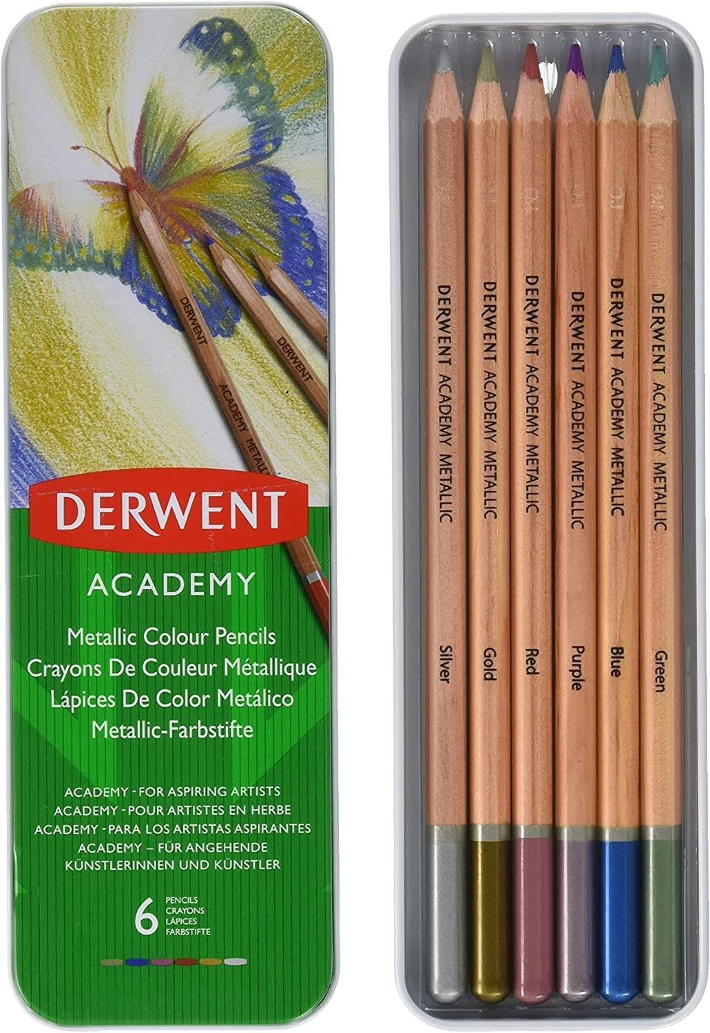 Színes ceruza DERWENT Academy Metallic Colour Pencils fémdobozban