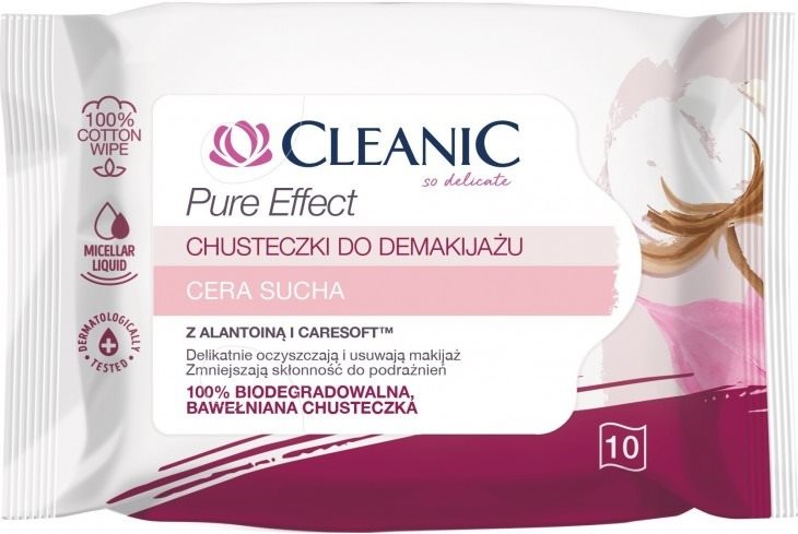 Arctörlő kendő CLEANIC Pure Effect sminkeltávolító törlőkendők száraz bőrre 10 db