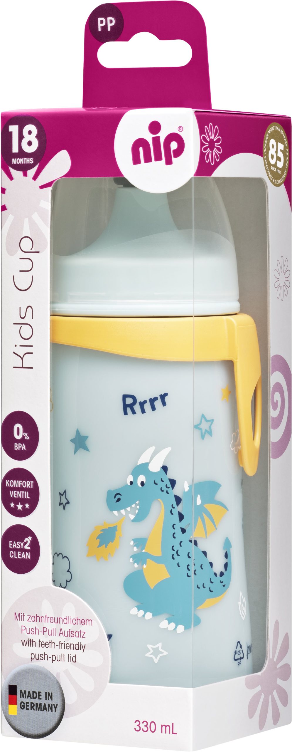 Gyerek kulacs Nip Kids cup csőrös 330 ml fiú