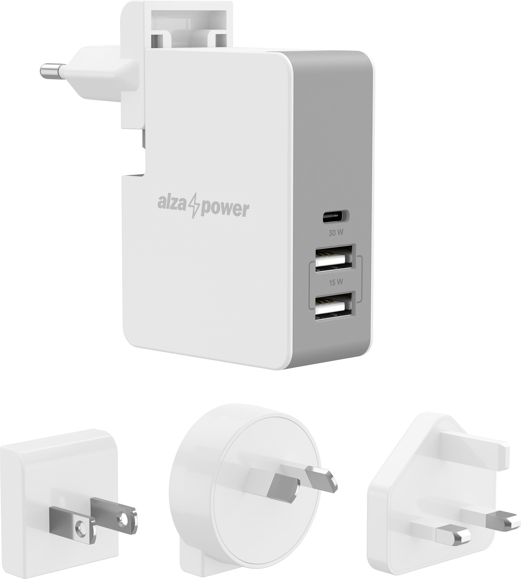 Hálózati adapter AlzaPower Travel Charger T300 fehér