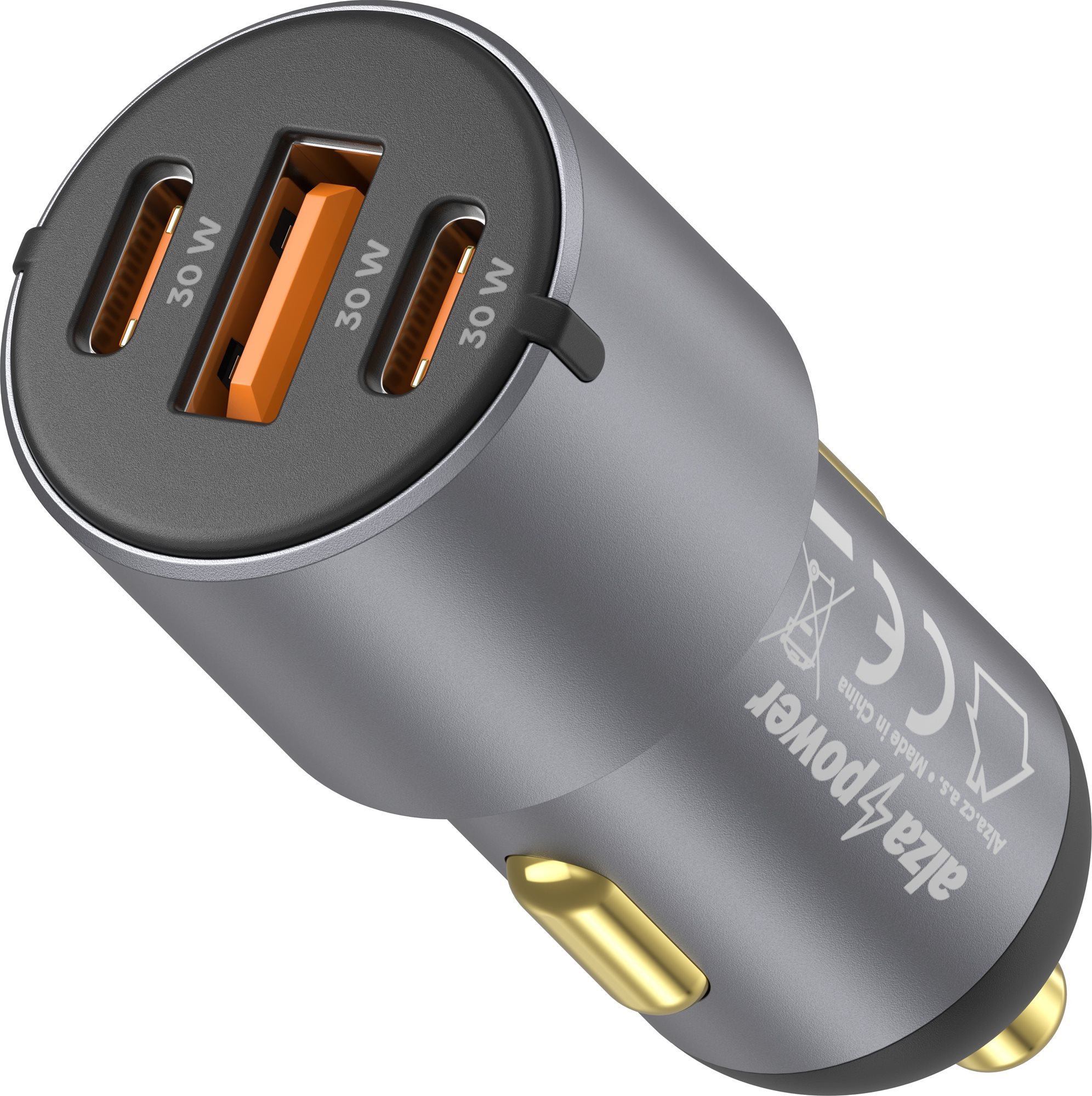 Autós töltő AlzaPower Car Charger P550 USB + USB-C Power Delivery szürke