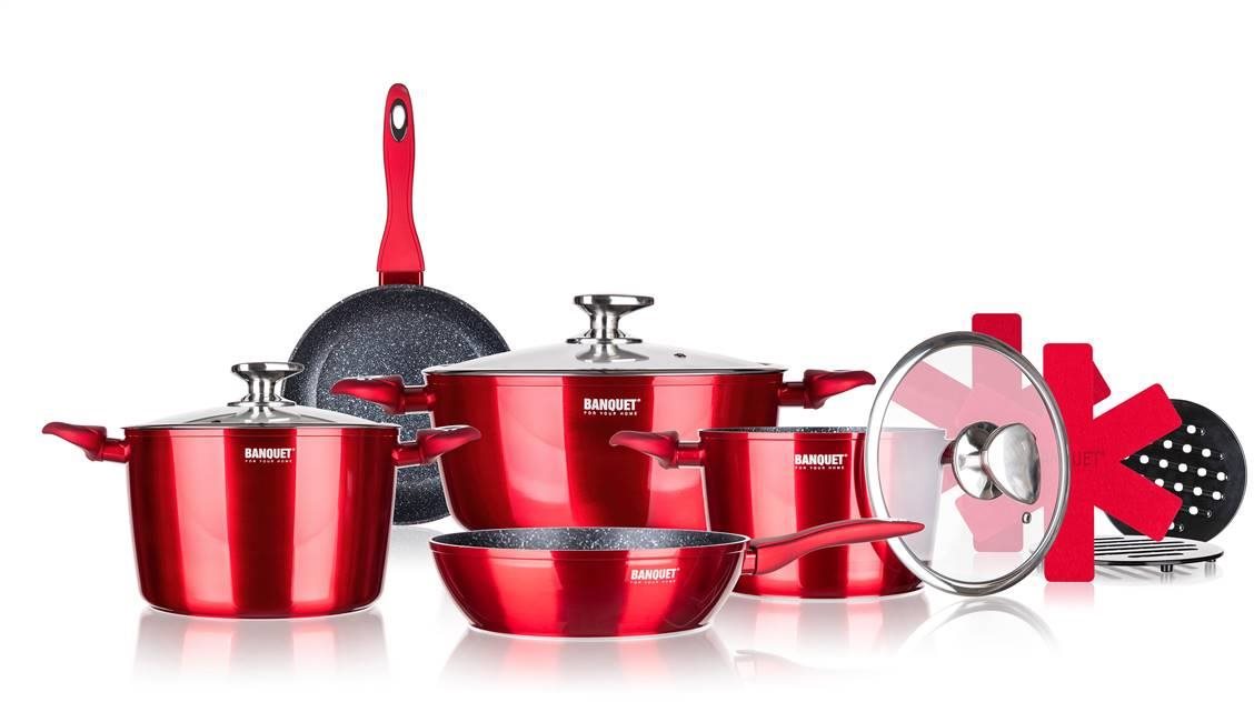 Edénykészlet BANQUET Tapadásmentes felülettel rendelkező edénykészlet METALLIC RED