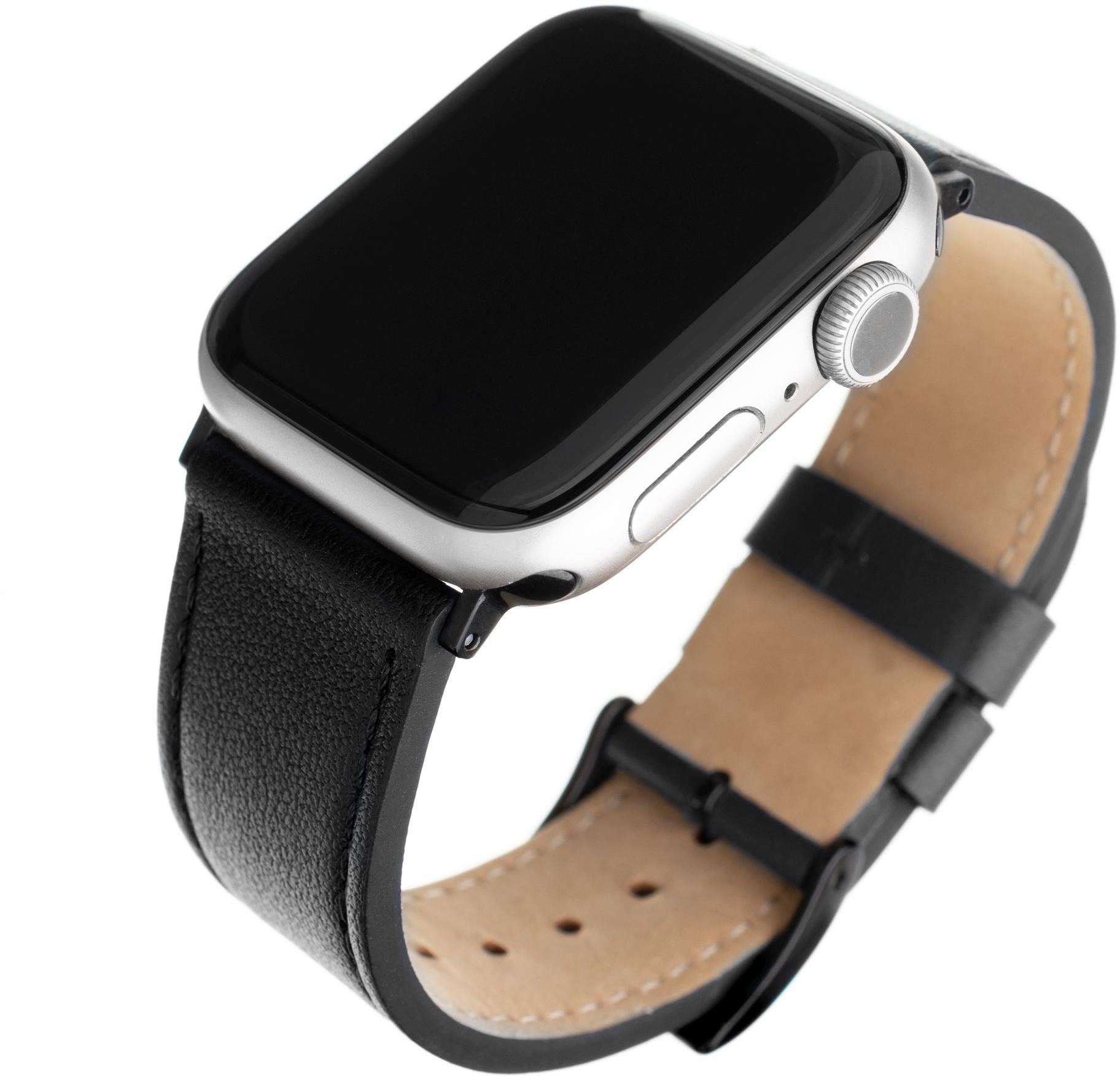 Szíj FIXED Leather Strap 42/44/45/Ultra 49mm-es Apple Watch-hoz - fekete