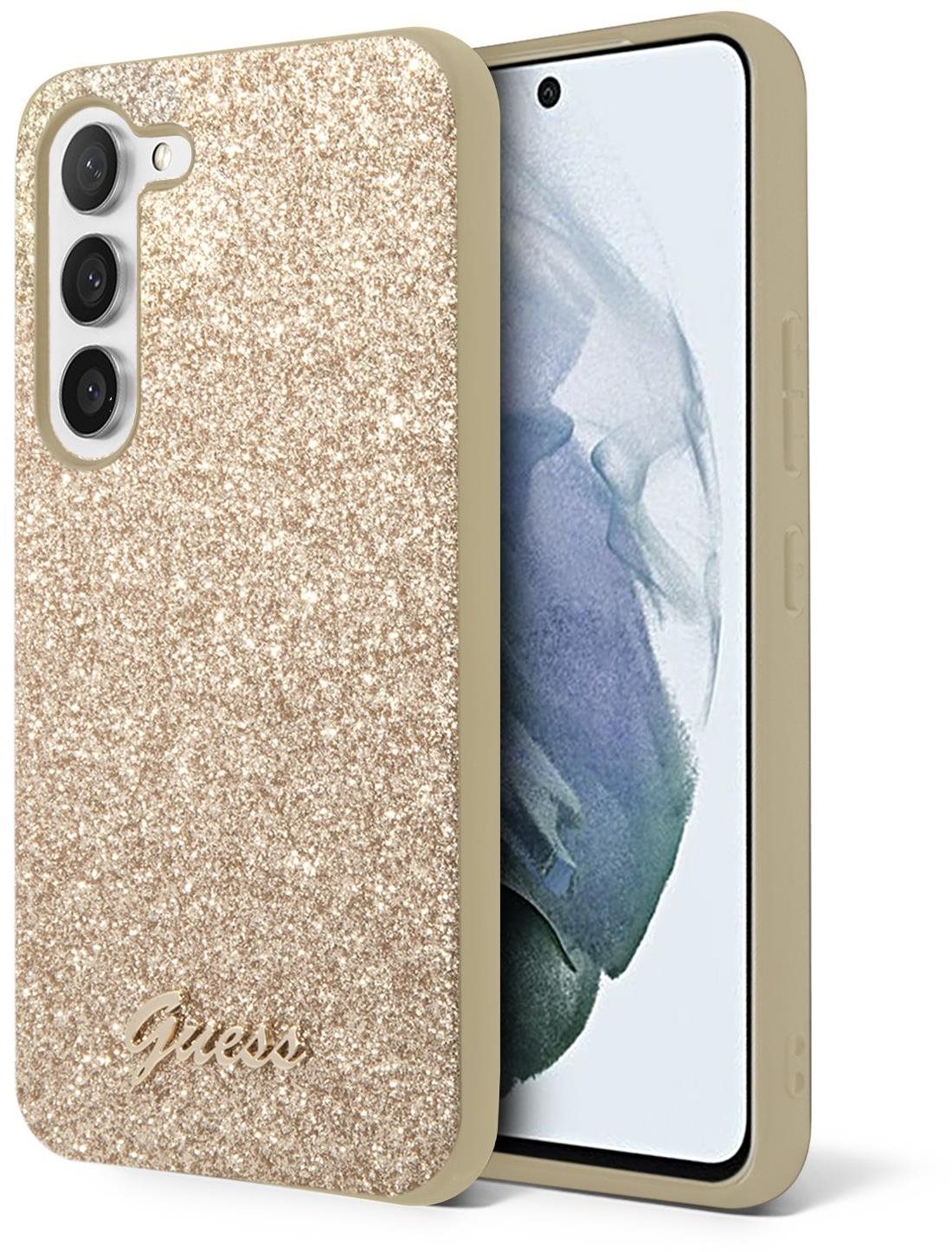 Telefon tok Guess PC/TPU Glitter Flakes Metal Logo Samsung Galaxy S23+ aranyszín hátlap tok