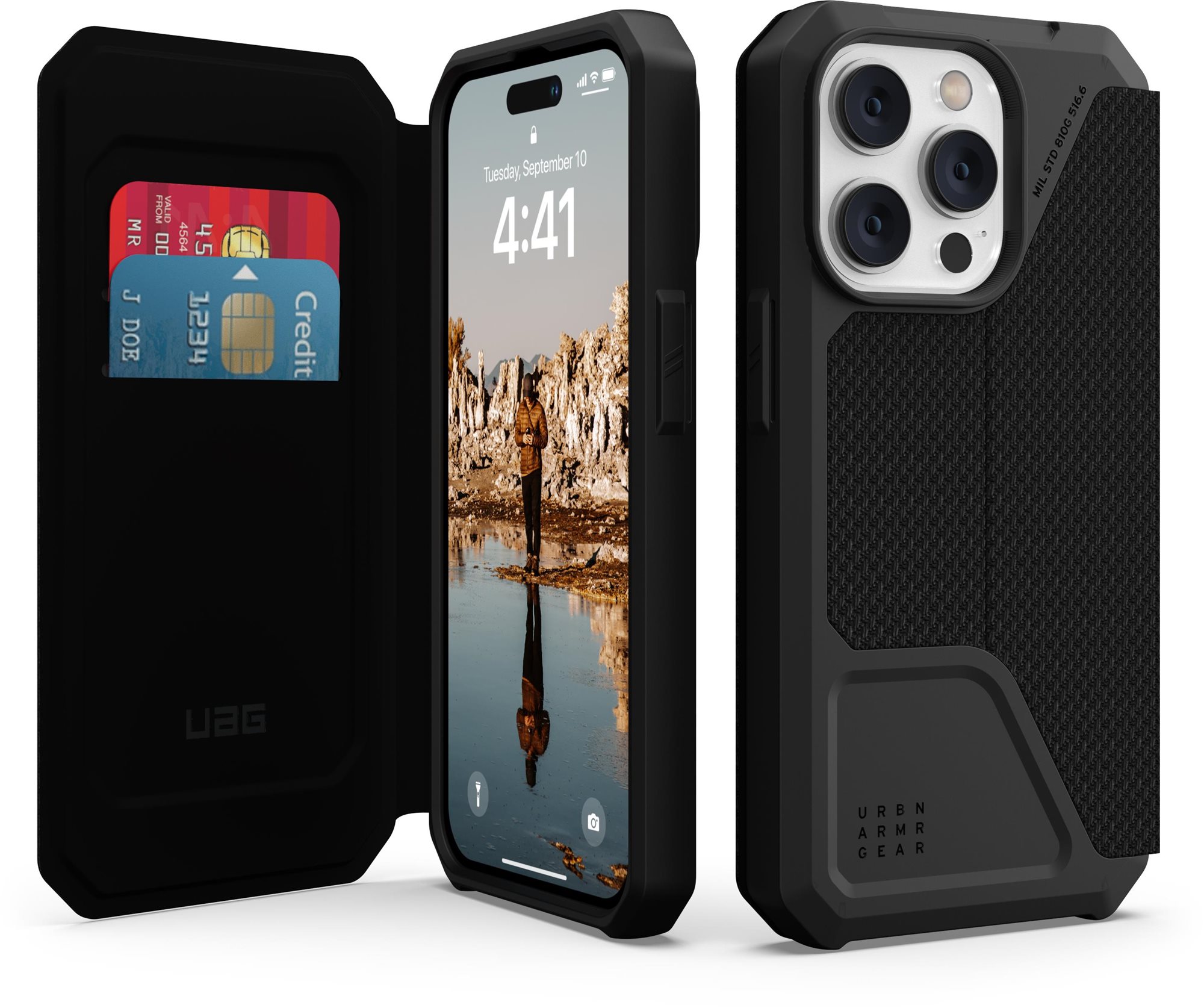 Telefon tok UAG Metropolis Folio Kevlar iPhone 14 Pro fekete tok