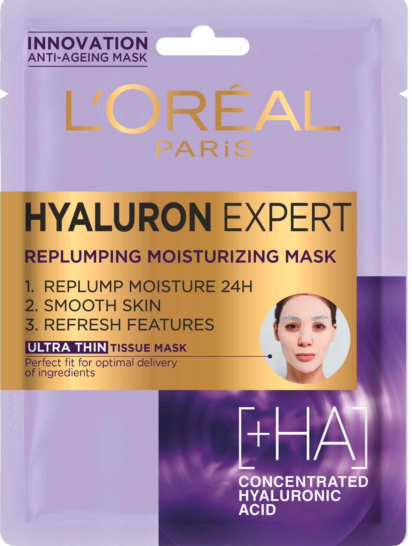 Arcpakolás ĽORÉAL PARIS Hyaluron Specialist Replumping Moisturizing Tissue Mask