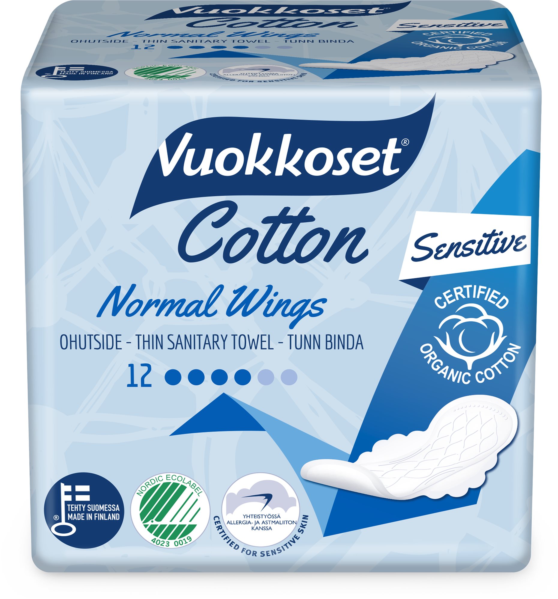 Egészségügyi betét VUOKKOSET Cotton Normal Wings Thin 12 db