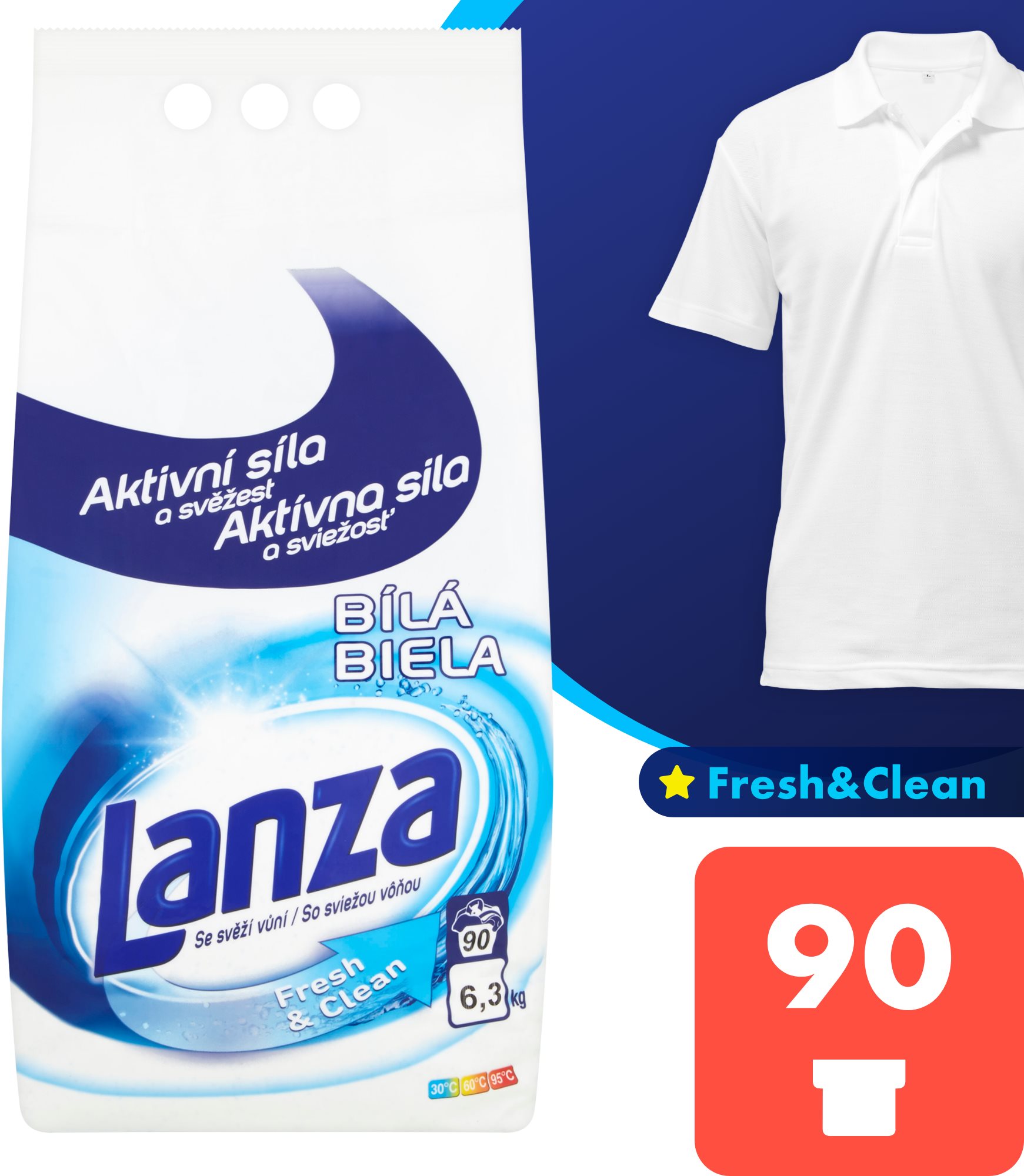 Mosószer LANZA Fresh & Clean White 6.3 kg (90 darab)