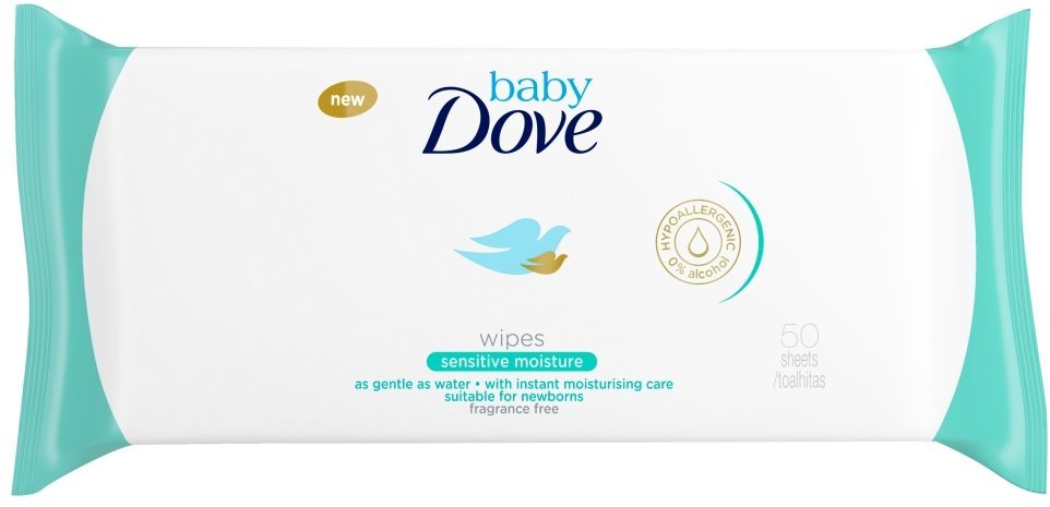 Popsitörlő BABY DOVE Érzékeny nedvességtartalmú nedves szalvéta 50 db