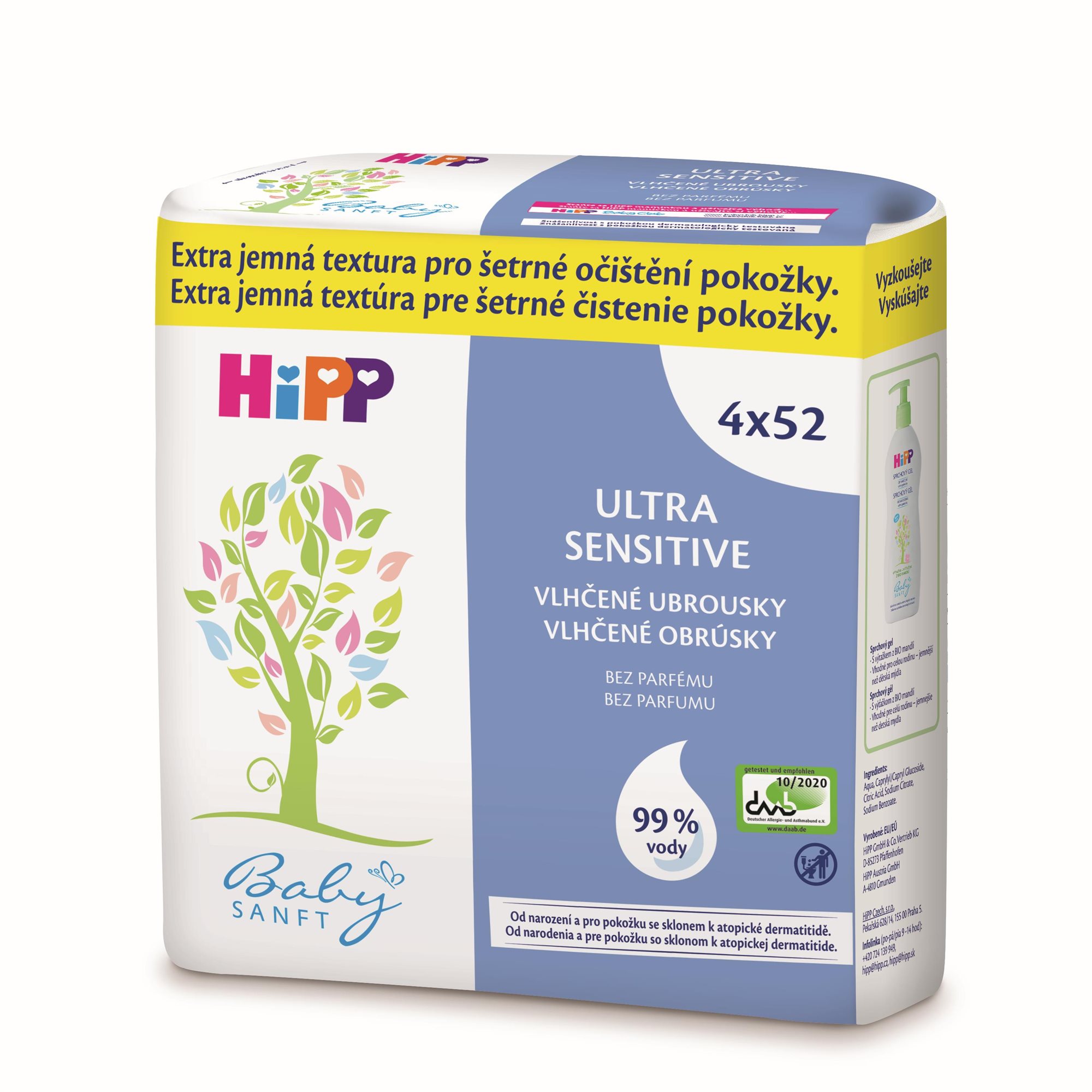 Popsitörlő Hipp Babysanft Ultra Sensitive nedves törlőkendő 4x52 db