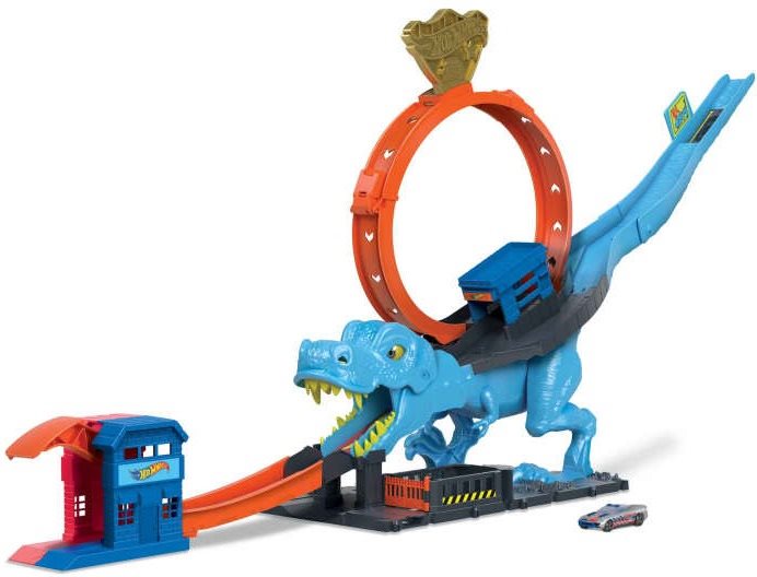 Autópálya játék Hot Wheels City Loop egy T-Rexszel