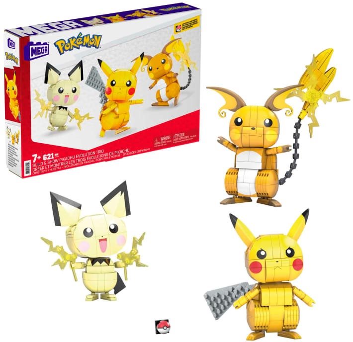 Építőjáték Mega Construx Építsd meg és állítsd ki a Pikachu fejlődési hármasát