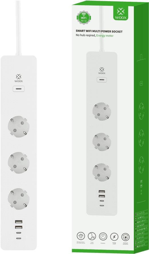 Okos konnektor WOOX R6132 Smart Multi Plug EU Schucko + Energy Monitor