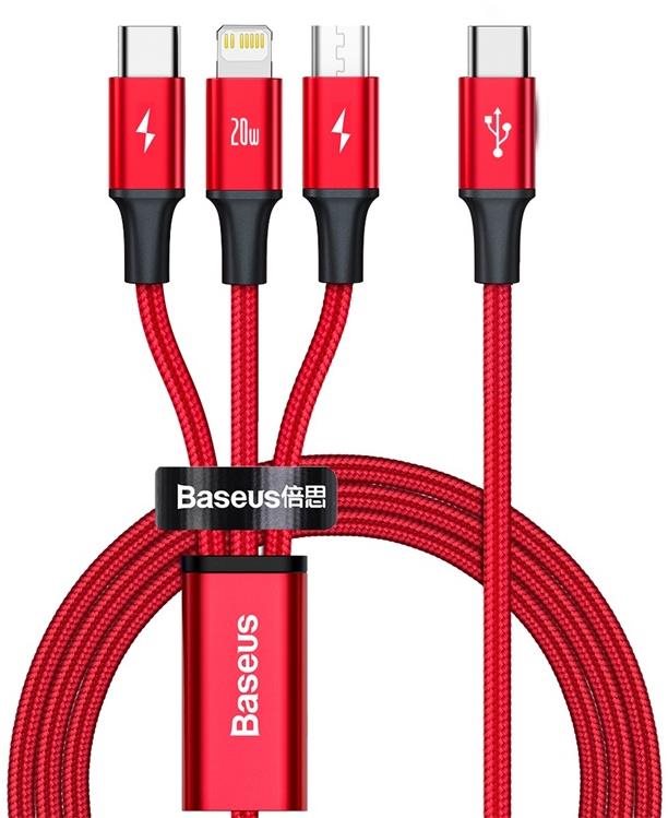 Adatkábel Baseus Rapid Series töltő / adatkábel 3 az 1-ben USB-C (USB-C + Lightning + USB-C) PD 20 W 1