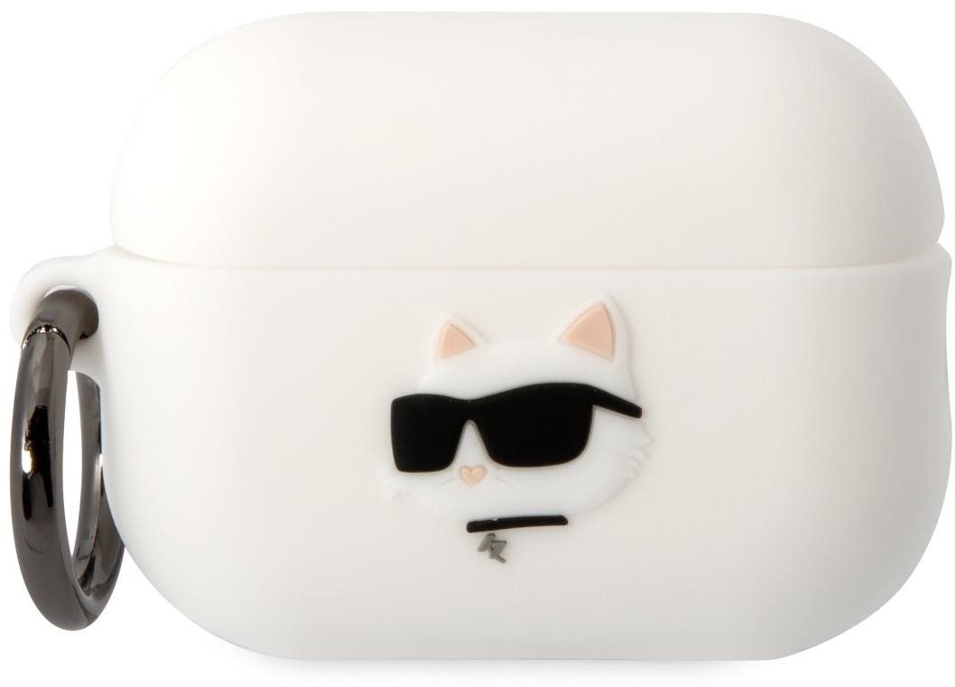 Fülhallgató tok Karl Lagerfeld 3D Logo NFT Choupette Head Airpods Pro 2 fehér szilikon tok