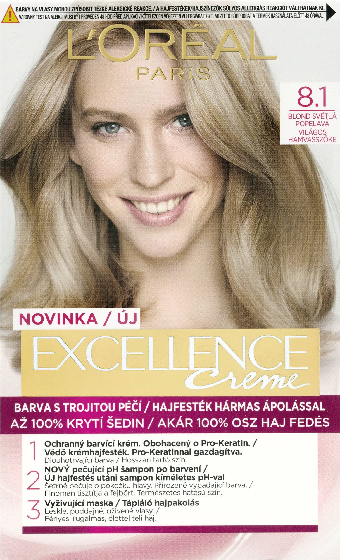 Hajfesték L'ORÉAL PARIS Excellence Creme 8.1 Blond világos hamvasszőke