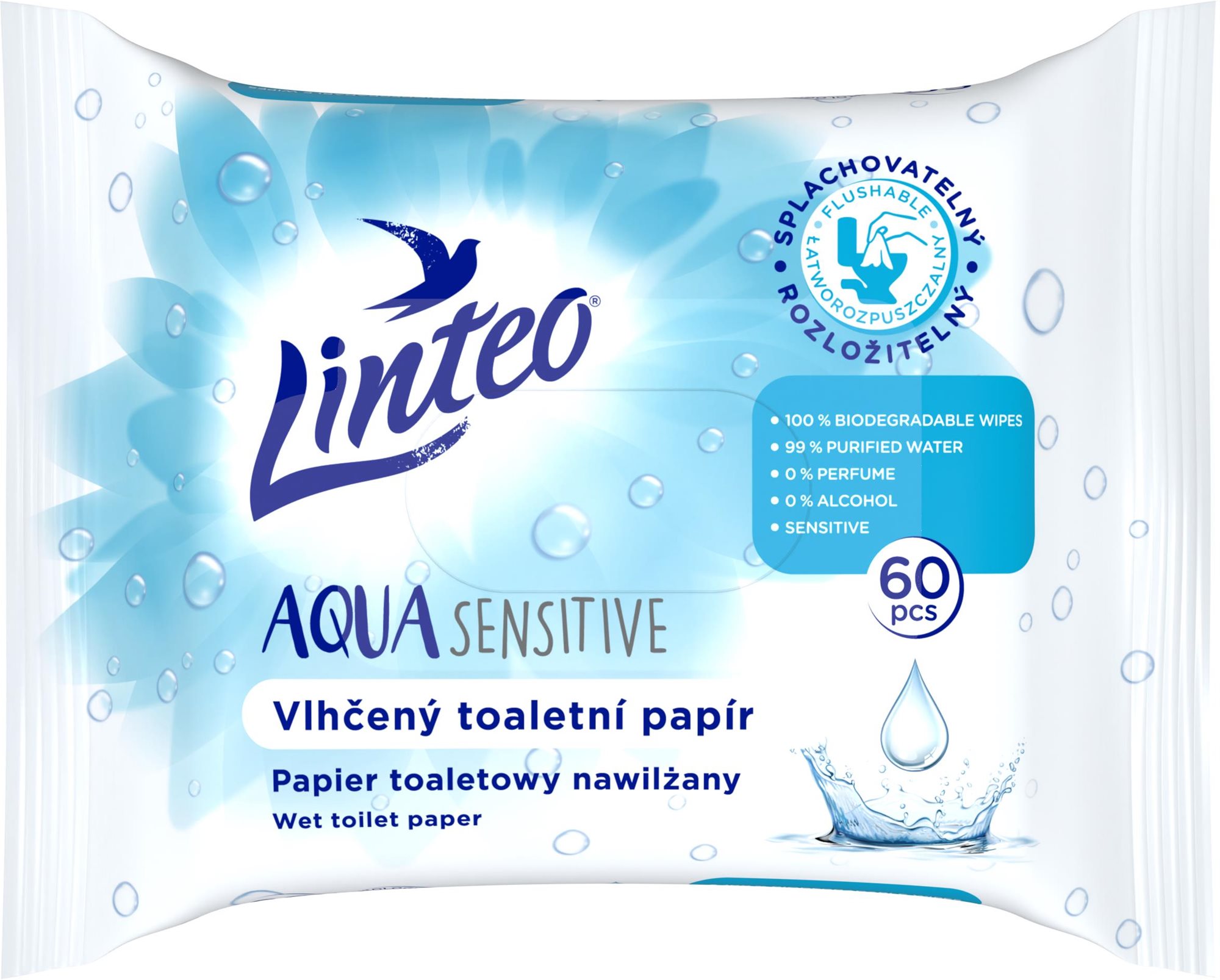 Nedves wc papír LINTEO Nedves toalettpapír Aqua Sensitive 60 db