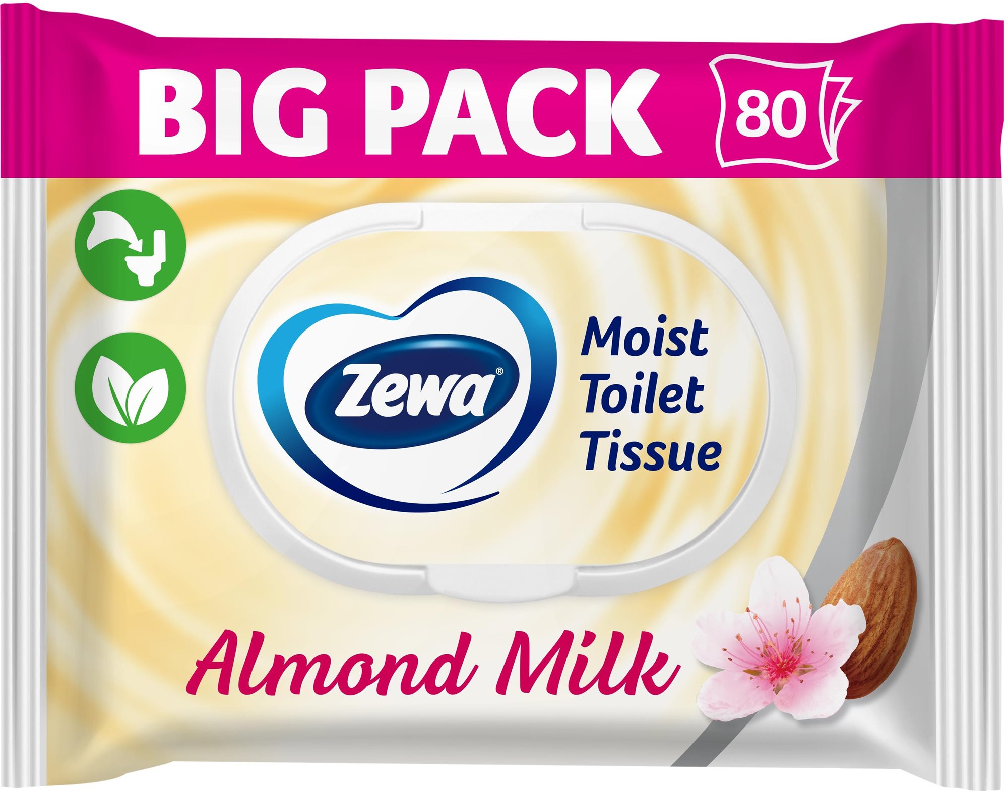 Nedves wc papír ZEWA Almond Milk Nedves toalettpapír Big Pack (80 db)