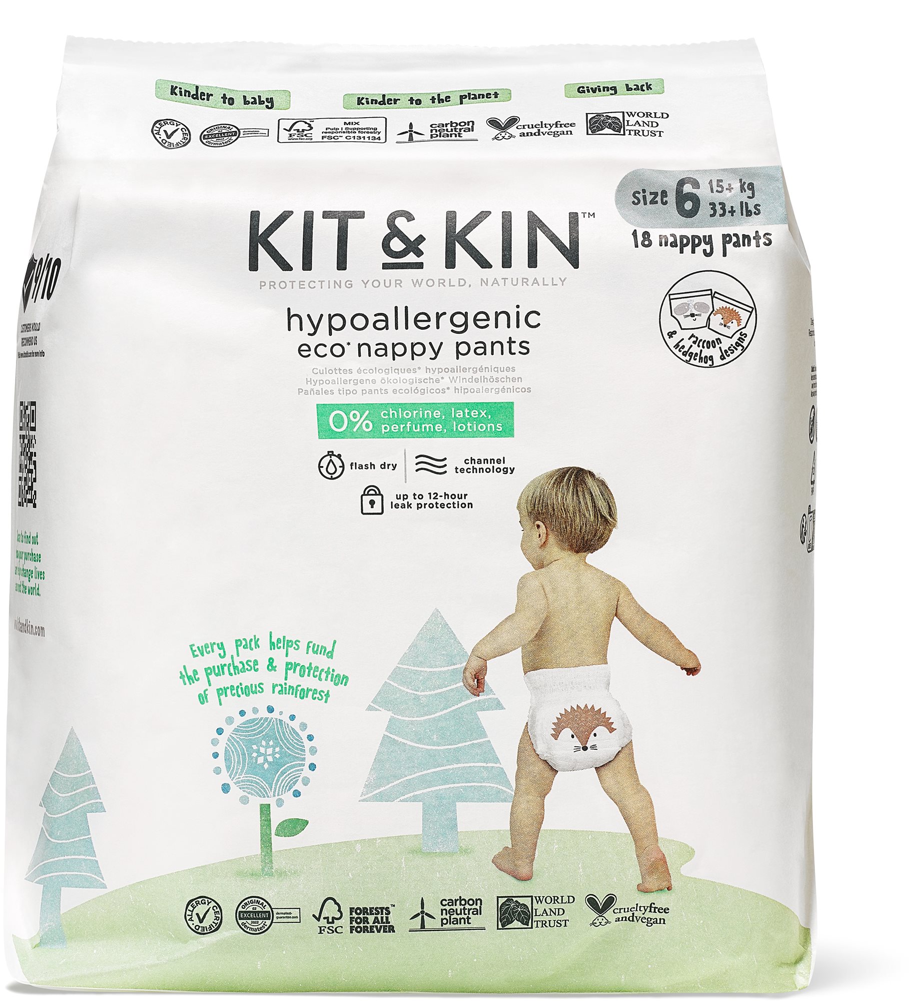 Öko bugyipelenka Kit & Kin Eko Nappy Pants Naturally Dry 6 (18 db)