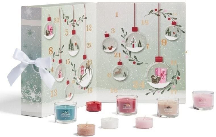 Adventi naptár YANKEE CANDLE ajándékcsomag Adventi naptár könyv 12 db gyertya üvegben