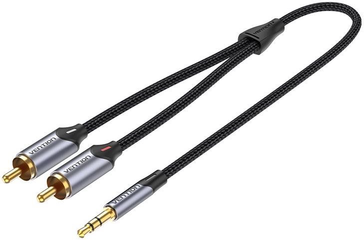 Audio kábel Vention 3.5mm Jack Male to 2-Male RCA Cinch Cable 5M Gray Aluminum Alloy Type