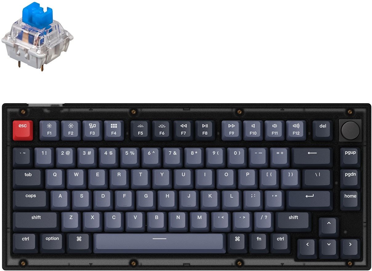 Gamer billentyűzet Keychron V1 Knob Hot-Swappable Blue Switch -Frosted Black - US