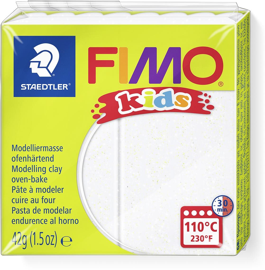 Gyurma FIMO kids 8030 42g fehér csillámmal